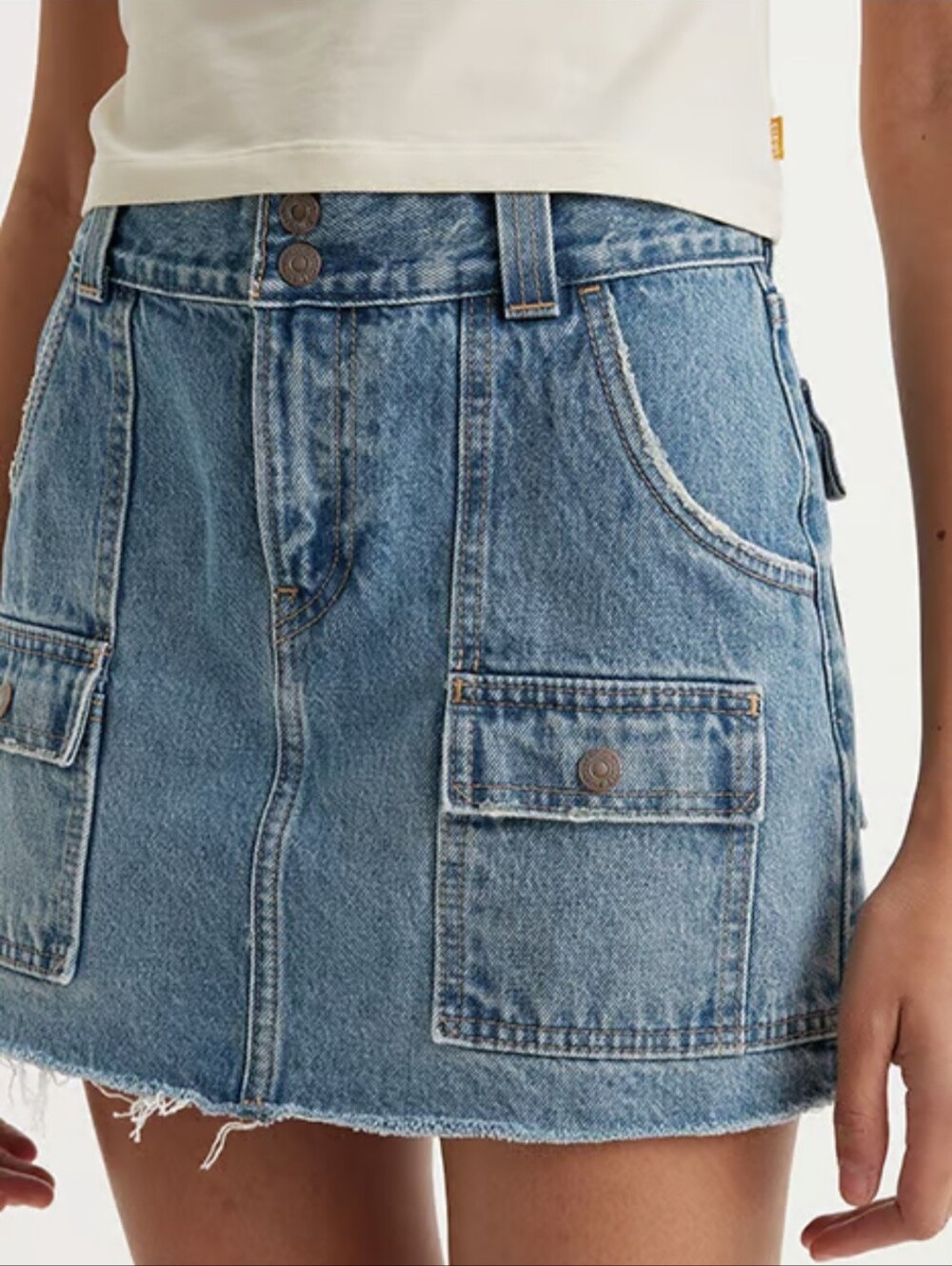 Levi’s Premium Denim Icon Skirt Cargo Jeans Skirt Denim Mini Skirt Retro Raw Hem